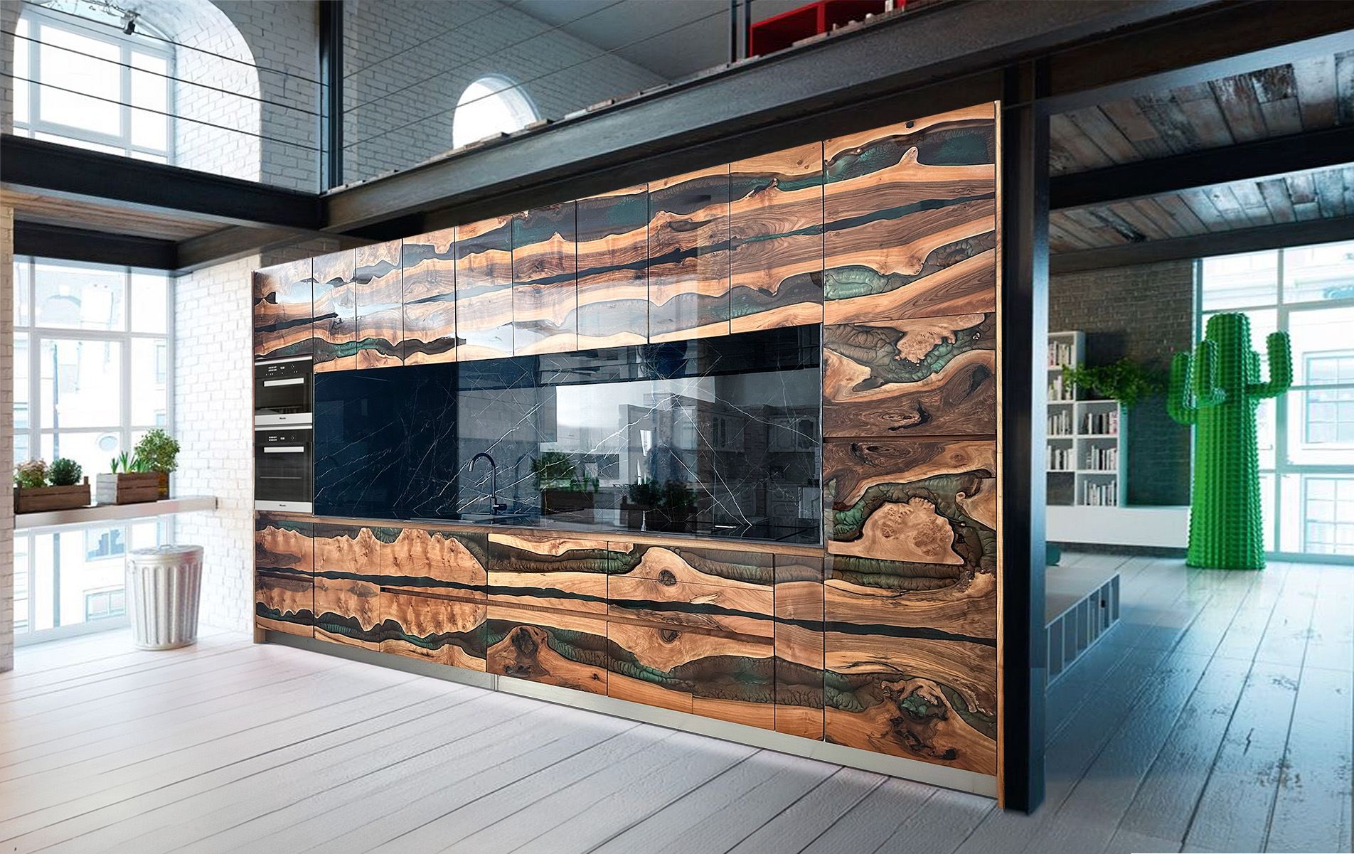 EPOXY wooden kitchen GREEN WALNUT